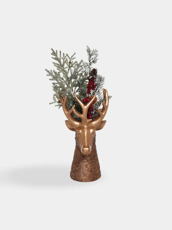 Ваза декоративная, 40 см, Голова оленя, Deer gold, image-3