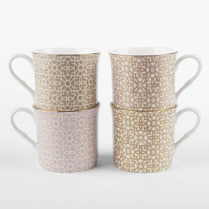 Кружка, 330 мл, 4 шт, фарфор F, микс, с золотистым кантом, Орнамент, Liberty, image-0