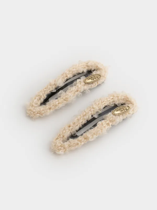 Заколка для волос, 8 см, 2 шт, искусственный мех/металл, молочная, Plush, image-1