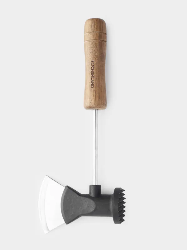 Молоток для отбивания мяса, 28 см, с топориком, сталь/дерево, Black style, image-0