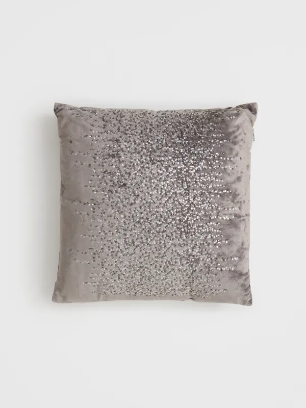 Подушка декоративная, 45х45 см, вельвет/бисер, серебристая, Sparkly, image-0