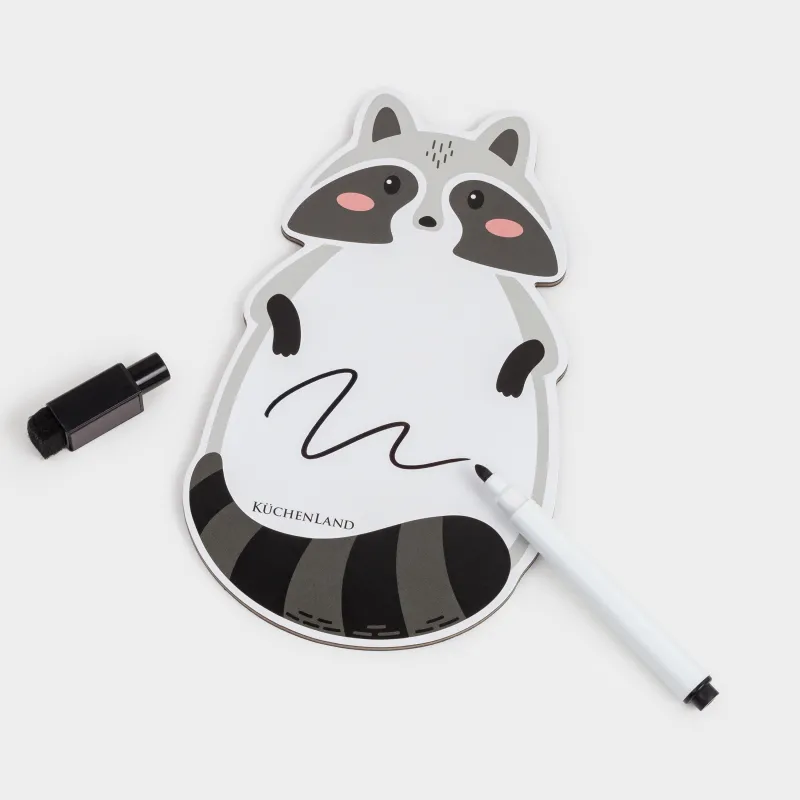 Доска магнитная для записей, 18х10 см, с маркером, пластик, бело-серая, Енот, Raccoon, image-3