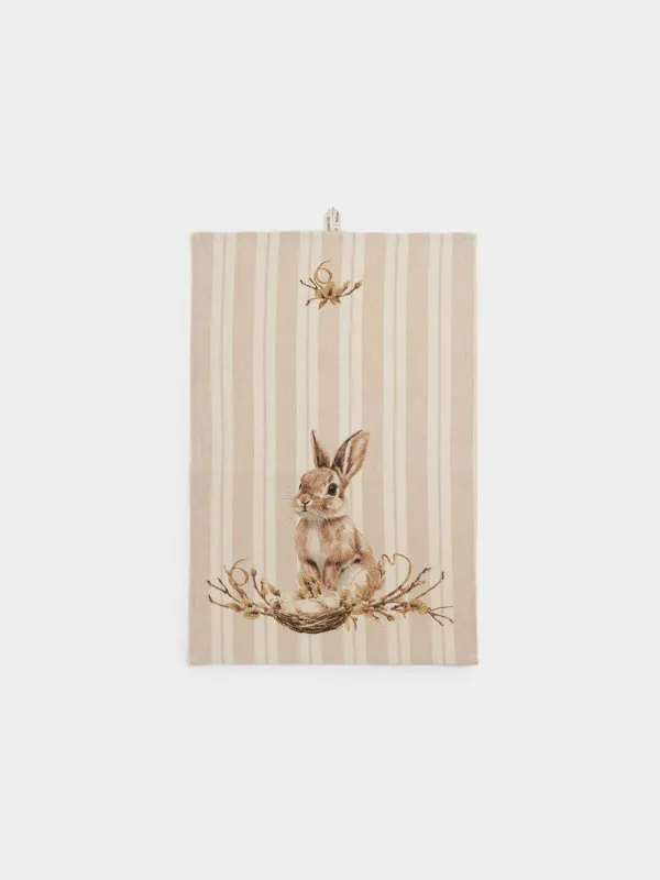 Полотенце кухонное, 40х60 см, хлопок, бежевое, Пасхальный кролик, Rabbit Easter, image-0