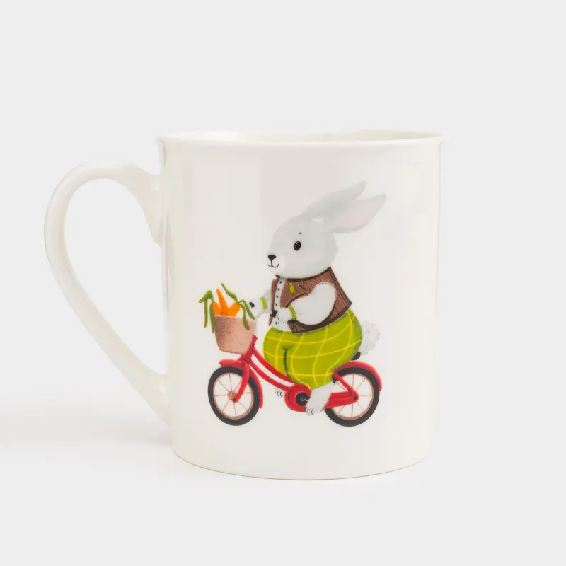 Кружка, детская, 300 мл, фарфор N, белая, Кролик на велосипеде, Ideas life, image-2