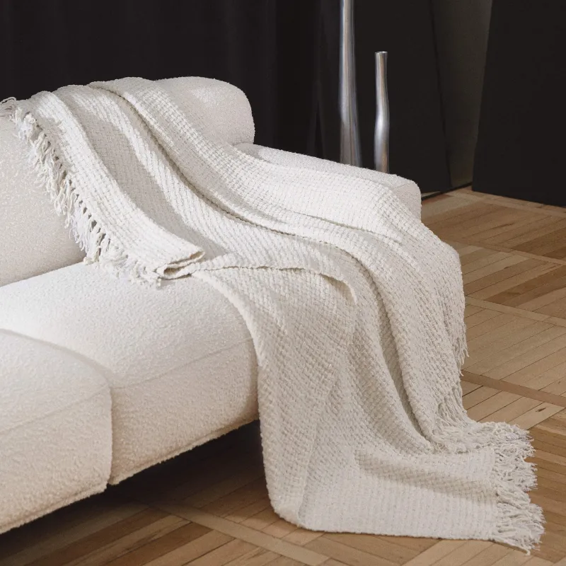 Плед, 130х170 см, с бахромой, полиэстер/люрекс, бежевый, Shiny threads