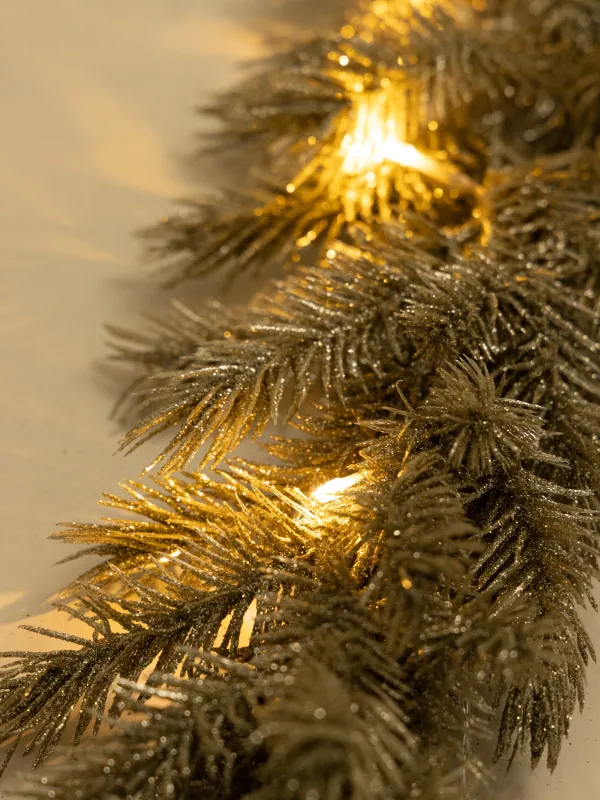 Ветка-гирлянда декоративная, 1,5 м, с подсветкой, пластик, шампань, Ель, Conifer champagne, image-5