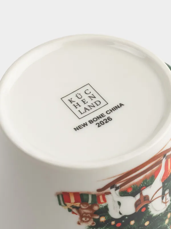 Кружка, 450 мл, фарфор N, бело-зеленая, Лошадка с елкой, Horse christmas, image-4