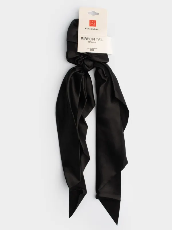 Резинка для волос, 25 см, с лентой, сатин, черная, Silk, image-1