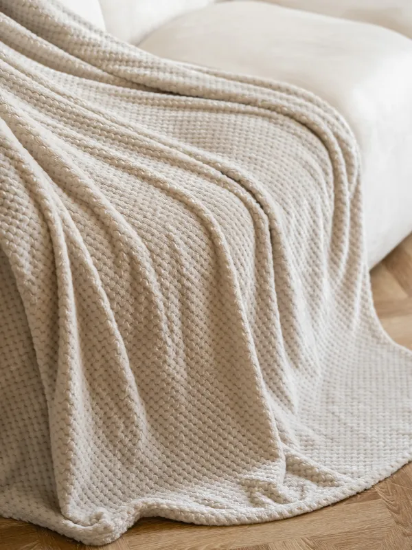 Плед, 140х190 см, фланель, бежевый, Решетка, Flannel, image-3