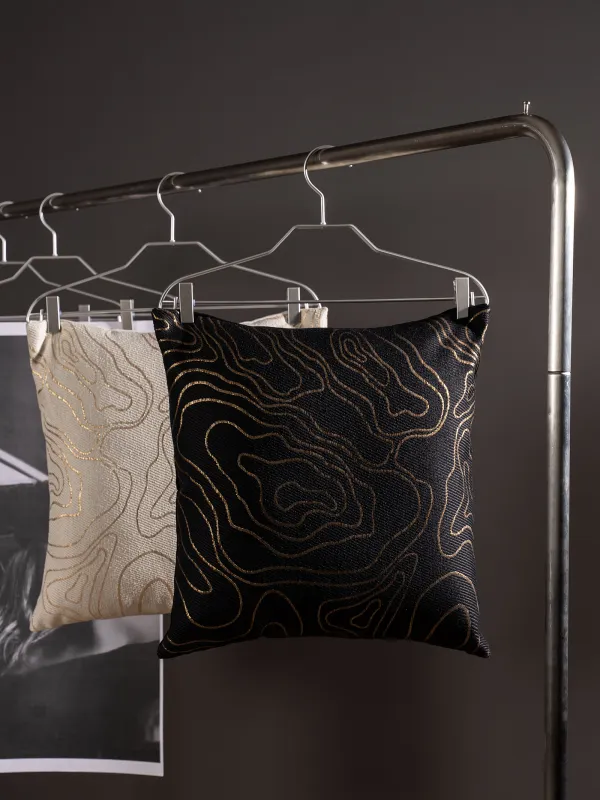 Подушка декоративная, 45х45 см, жаккард/вельвет, черная, Золотистые линии, Abstract, image-8
