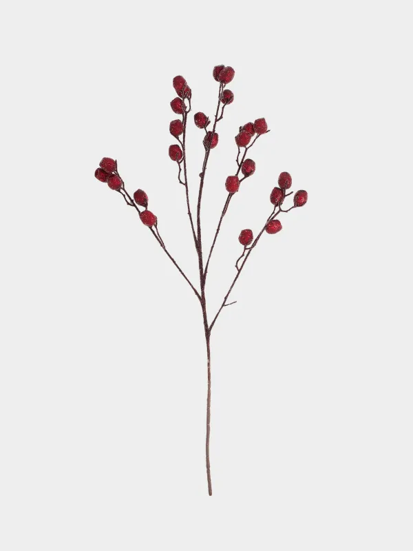 Ветка декоративная, 70 см, пенопласт, Красные ягоды, Red berry, image-0