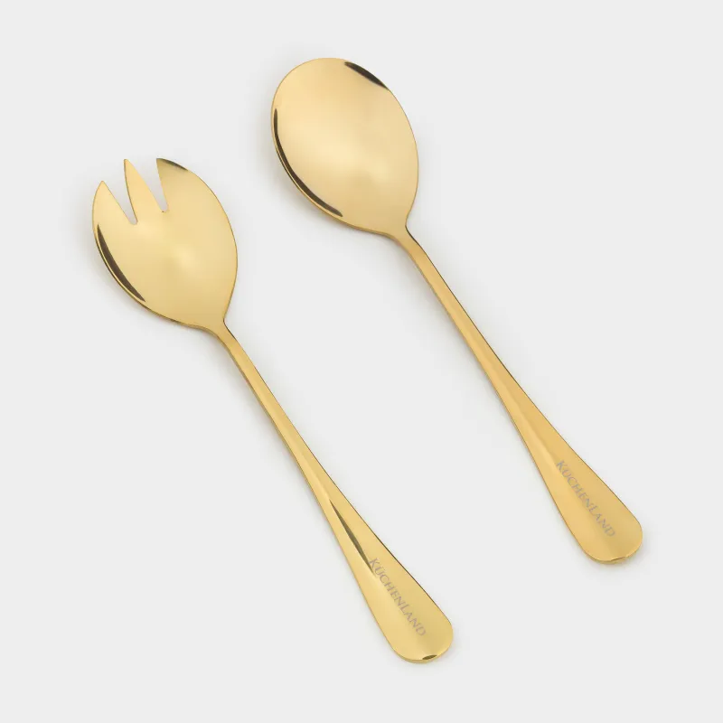 Приборы для сервировки салата, 20 см, 2 пр, ложка/вилка, сталь, золотистые, Classic gold, image-0