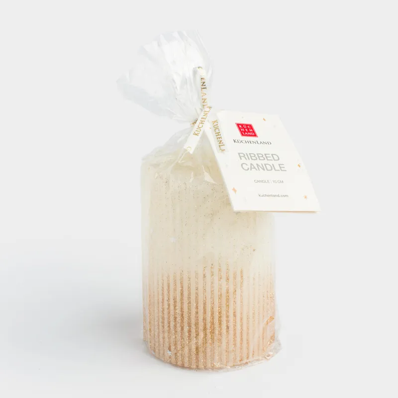 Свеча, 10 см, цилиндрическая, с блестками, Ribbed candle, image-4