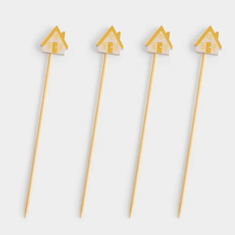 Шпажка для канапе, 9 см, 20 шт, бамбук, бело-золотистая, Заснеженный дом, Elegant details
