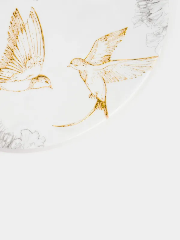 Подставка под горячее, 15x20 см, керамика/пробка, овальная, белая, Ласточки, Paradise garden, image-4