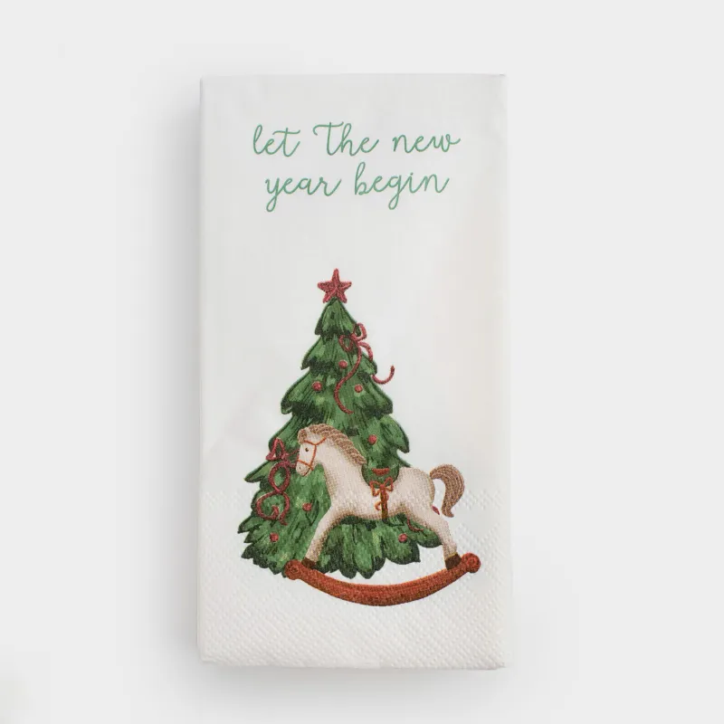 Салфетки бумажные, 33х33 см, 20 шт, прямоугольные, белые, Лошадка с елкой, Сhristmas green