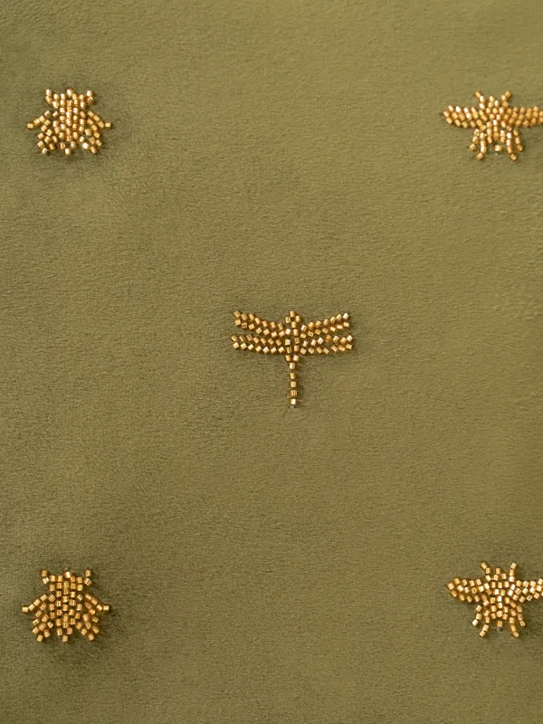 Подушка декоративная, 45х45 см, вельвет/бисер, зеленая, Стрекозы и жуки, Bugs, image-4