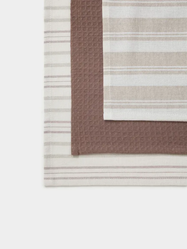 Полотенце кухонное, 40х60 см, 3 шт, хлопок, бежевое/коричневое, Полосы, Stripes kitchen, image-6