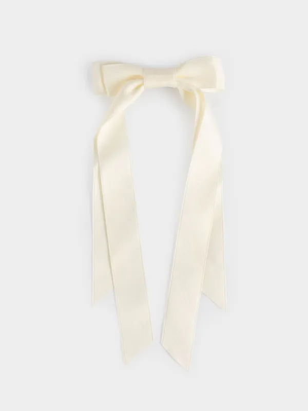 Заколка для волос, 24 см, детская, сатин/металл, молочная, Бант, Silk, image-0