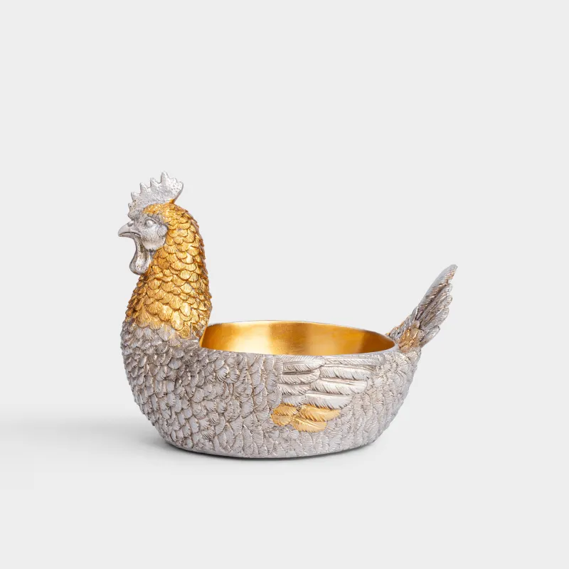 Конфетница, 26х20 см, полирезин, золотисто-серебристая, Курочка, Easter pullet
