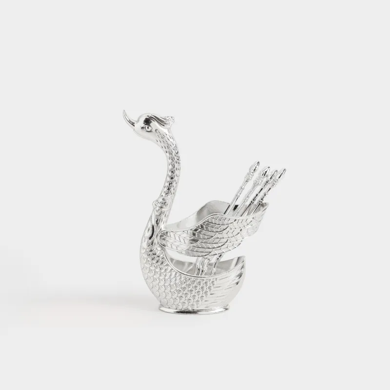 Ложка десертная, 12 см, 4 шт, в подставке, сталь, Лебедь, Swan