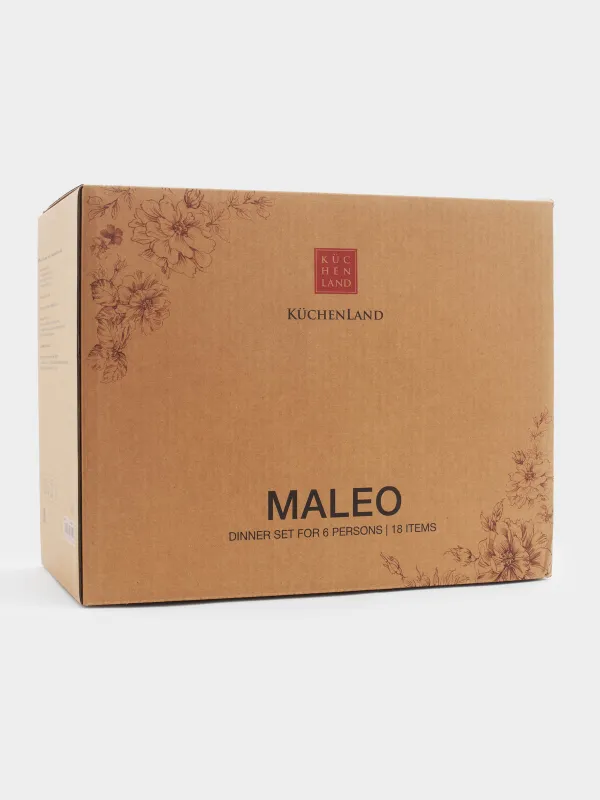 Сервиз обеденный, 6 перс, 18 пр, фарфор P, белый, Бежевые цветы, Maleo, image-5