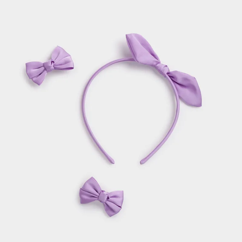 Набор аксессуаров для волос, 3 пр, детский, полиэстер/металл, фиолетовый, Бантики, Hairstyle, image-0