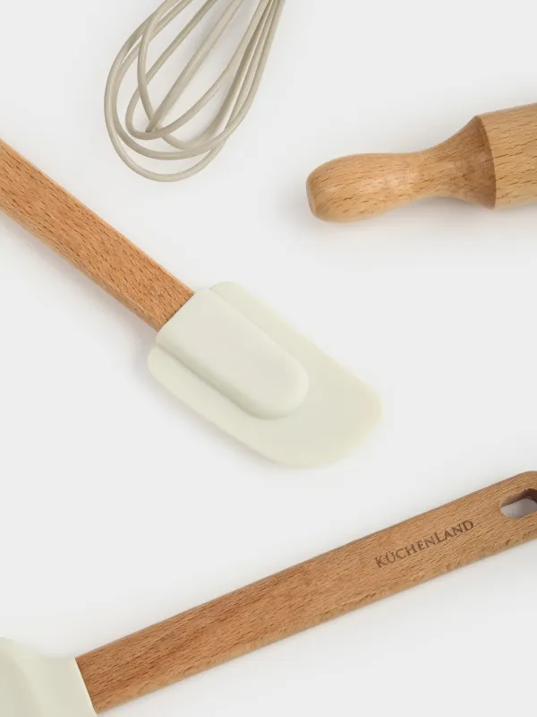 Набор для выпечки, 4 пр, ложка/лопатка/венчик/скалка, силикон/дерево, Bakery, image-3