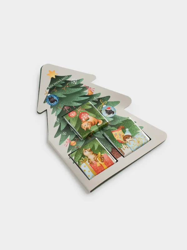 Открытка подарочная, 20х15 см, 15 гр, с шоколадом, бумага, Елочка с пожеланиями, Christmas, image-1