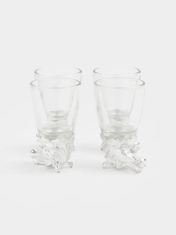 Стопка для водки, 4 шт, в кожаном кейсе, Кони, Bar, image-0