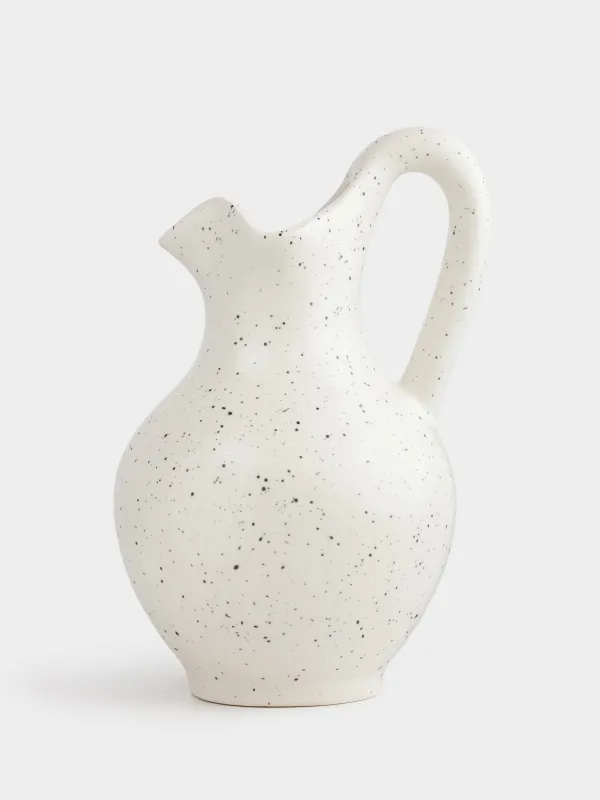 Ваза для цветов, 24 см, с ручкой, керамика, молочная, в крапинку, Кувшин, Speckled black, image-1
