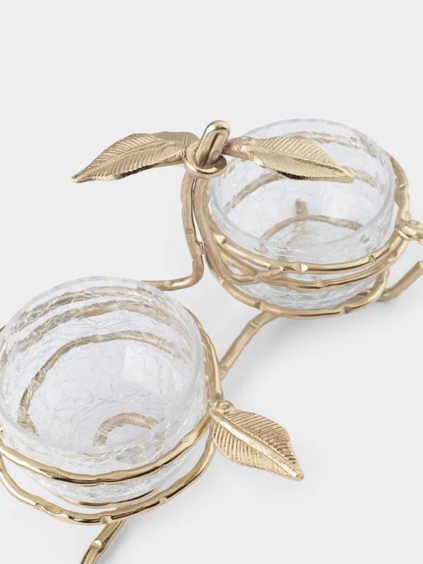 Подставка для закусок, 26х17 см, 2 пр, с ручкой, стекло/металл, Ветви, Fantastic gold, image-2
