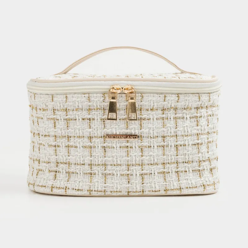 Косметичка, 20x15 см, с ручкой, твид, белая, Wenal, image-0