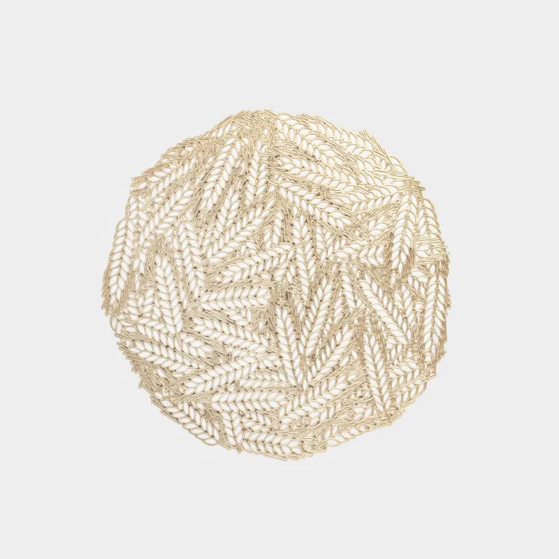 Салфетка под приборы, 38 см, ПВХ, круглая, золотистая, Колосья, Azhur Grid
