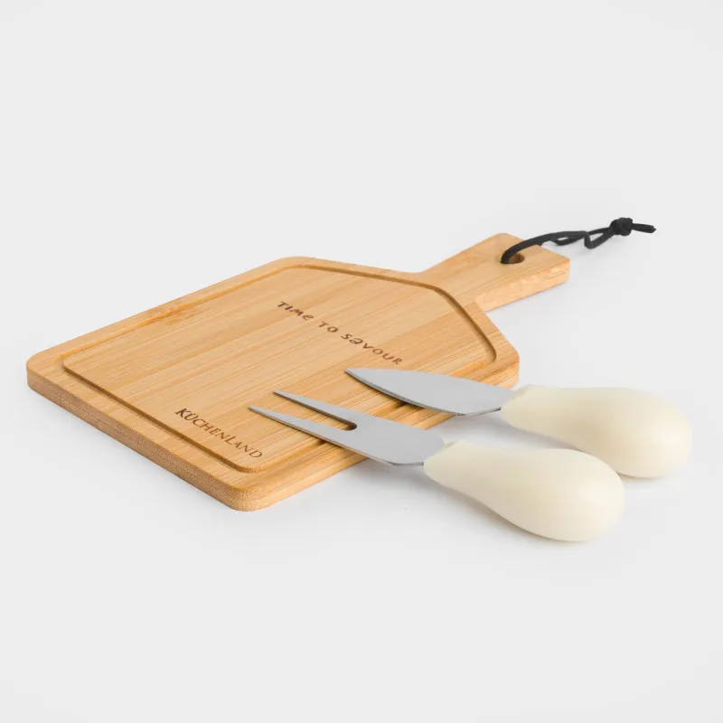 Набор для сыра, 3 пр, доска-блюдо с ручкой, сталь/бамбук/пластик, Cheese, image-0