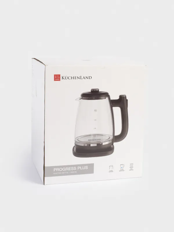 Чайник электрический, 2 л, 1500 Вт, стекло/пластик, черный, Progress plus, image-5