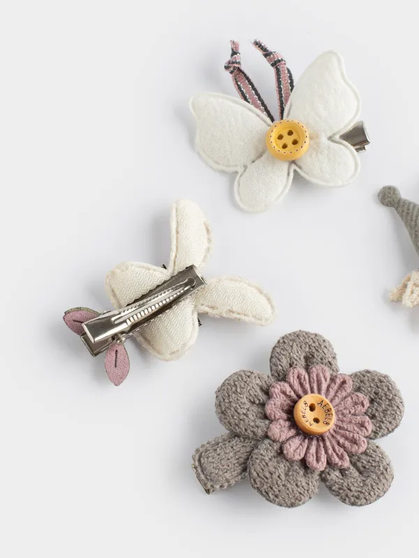 Набор заколок для волос, 3 см, 4 шт, детский, полиэстер/пластик, молочный, Бабочка, Wooly, image-3