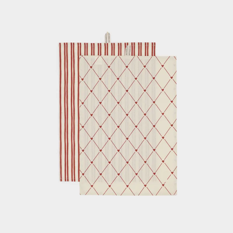 Полотенце кухонное, 40х60 см, 2 шт, хлопок, бежевое, Полосы/Ромбы, Heart kitchen