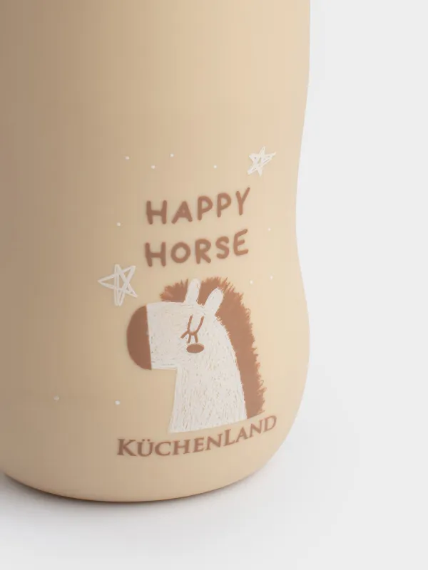 Бутылка-поильник, детская, 450 мл, с ремешком, силикон/пластик, бежевая, Лошадка, Kiddy, image-1