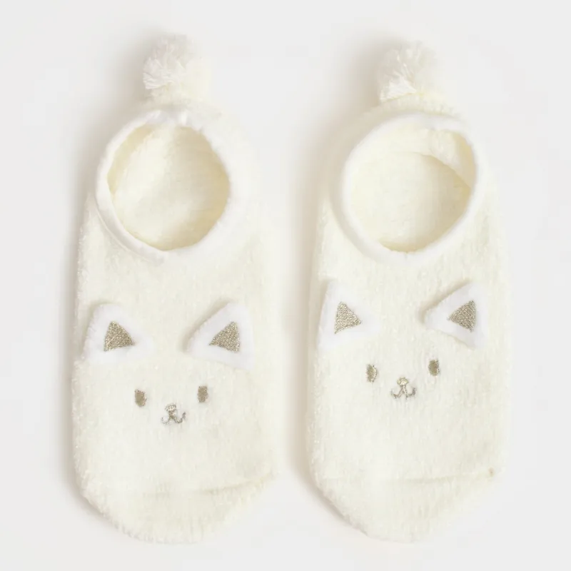 Носки детские, домашние, р. 27-29, шенилл, молочные, Кот, Funny chenill