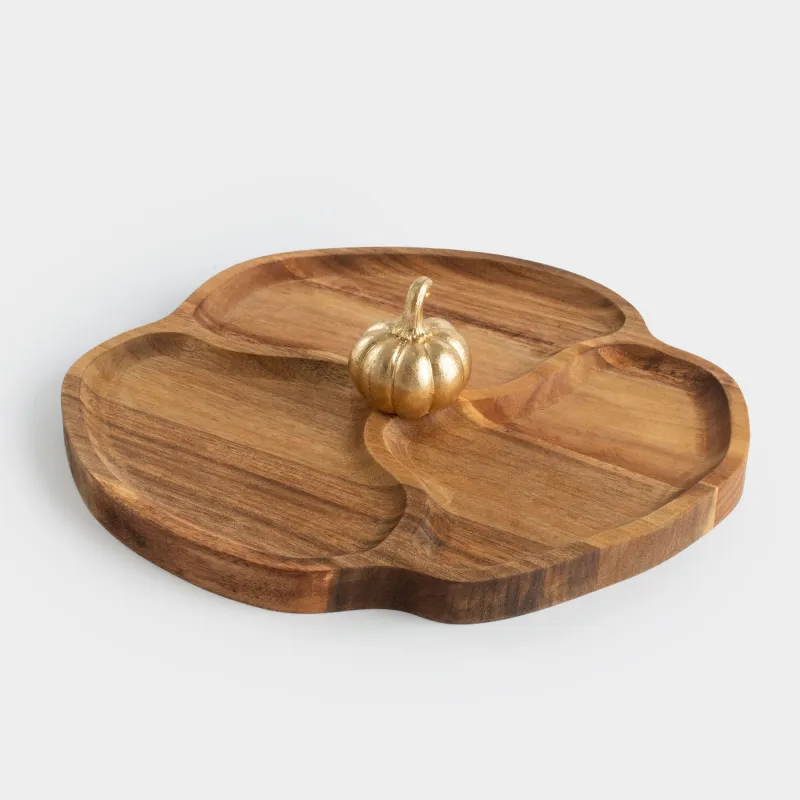 Менажница, с декором, 27х27 см, 3 отд, дерево/полирезин, Золотистая тыква, Noble tree