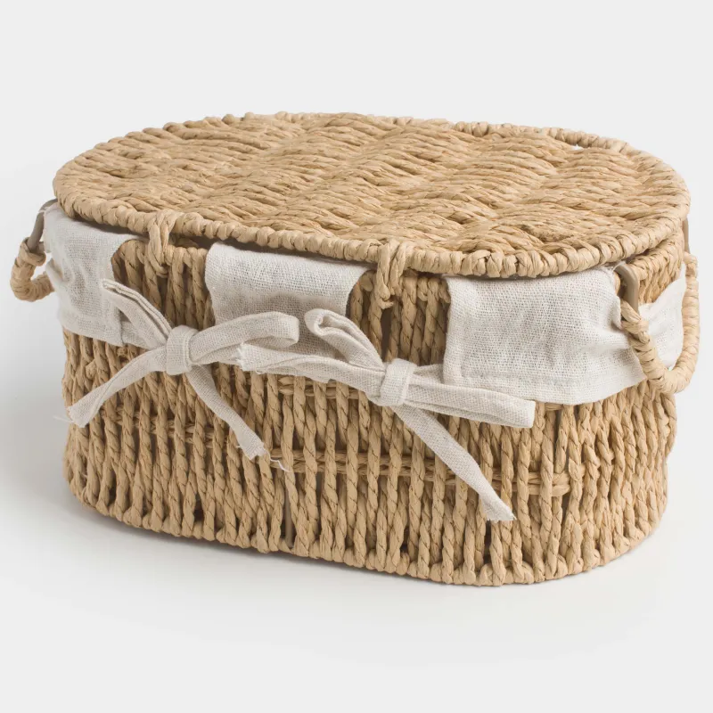 Корзина для хранения, 27x17x13 см, плетеная, с ручками, с крышкой, целлюлоза, овальная, Braided, image-3