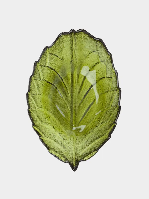 Салатник, 25х10 см, 800 мл, стекло, зеленый, Лист, Curvy, image-4