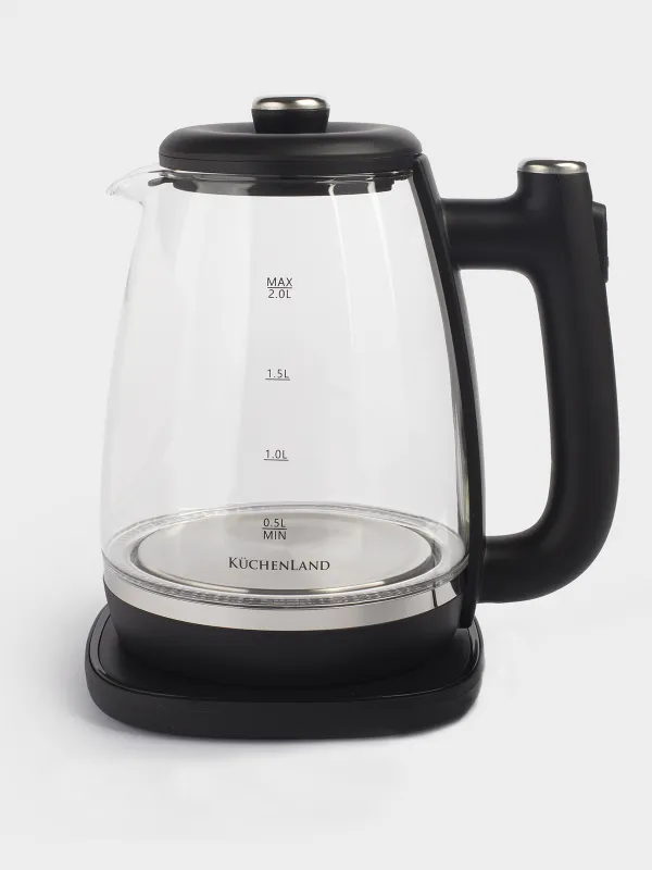 Чайник электрический, 2 л, 1500 Вт, стекло/пластик, черный, Progress plus, image-0