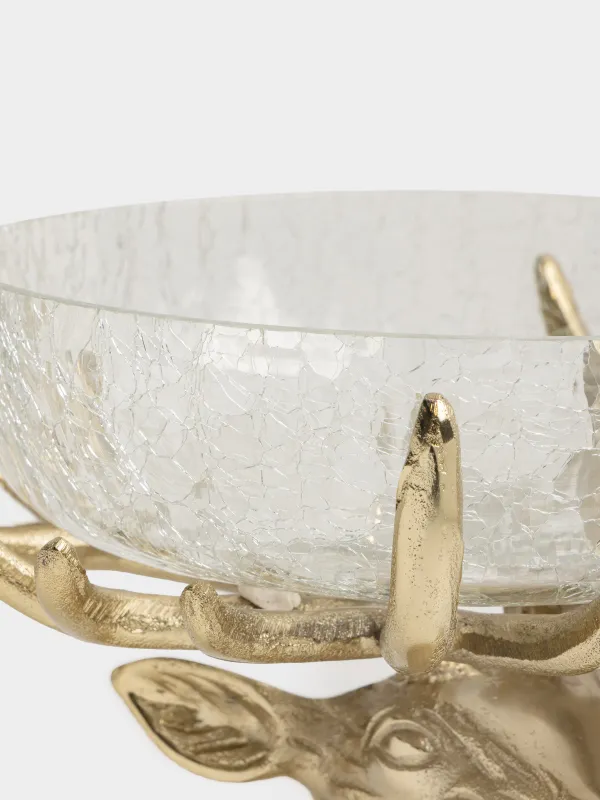 Ваза для фруктов, 27x26 см, на ножке, стекло/металл, золотистая, Олень, Arctic deer, image-5