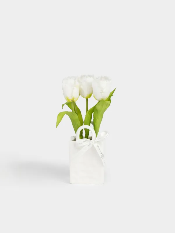 Букет искусственный, 25 см, в вазе, ТПЭ/керамика, Белые тюльпаны, Tulip garden, image-0