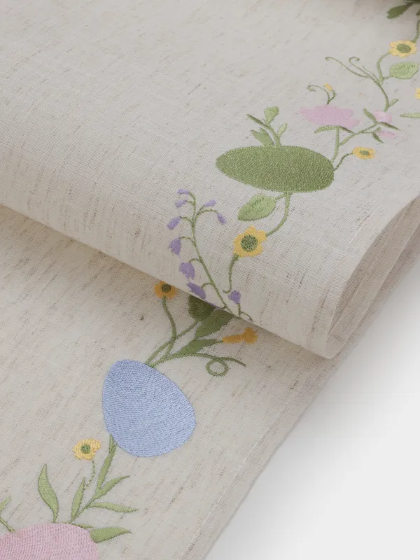 Дорожка настольная, 40х160 см, полиэстер/лен, бежевая, Пасхальные яйца, Easter, image-1