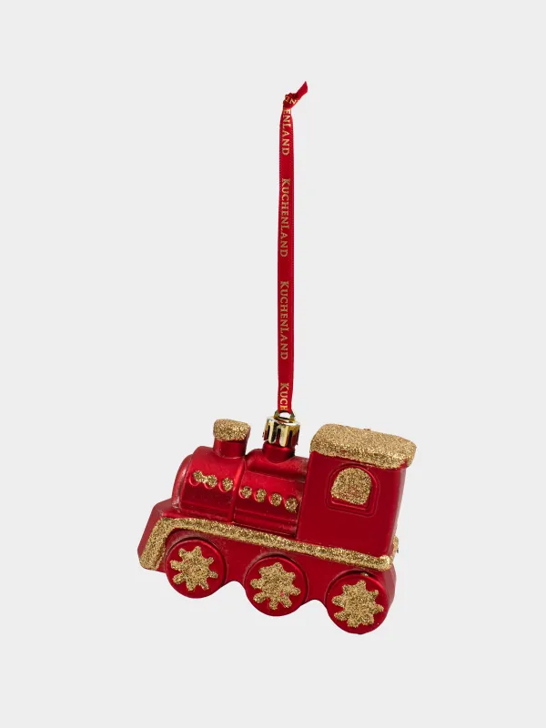 Игрушка елочная, 10х7 см, пластик, с блестками, красная, Паровоз, Figure christmas, image-3