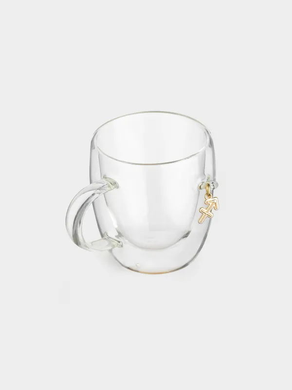 Кружка, 280 мл, стекло Б/металл, с золотистой подвеской, Стрелец, Air figure zodiac, image-1