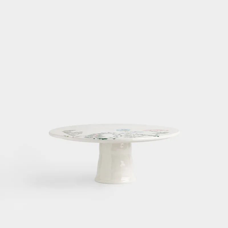 Блюдо на ножке, 26х10 см, Луговые цветы на кракелюре, Floral meadow